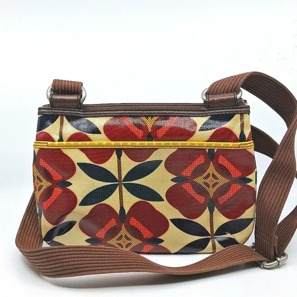 FOSSIL Vintage Key-Per Floral Crossbody Bag PVC Coated Textile Cow Leather - Picture 2 of 9